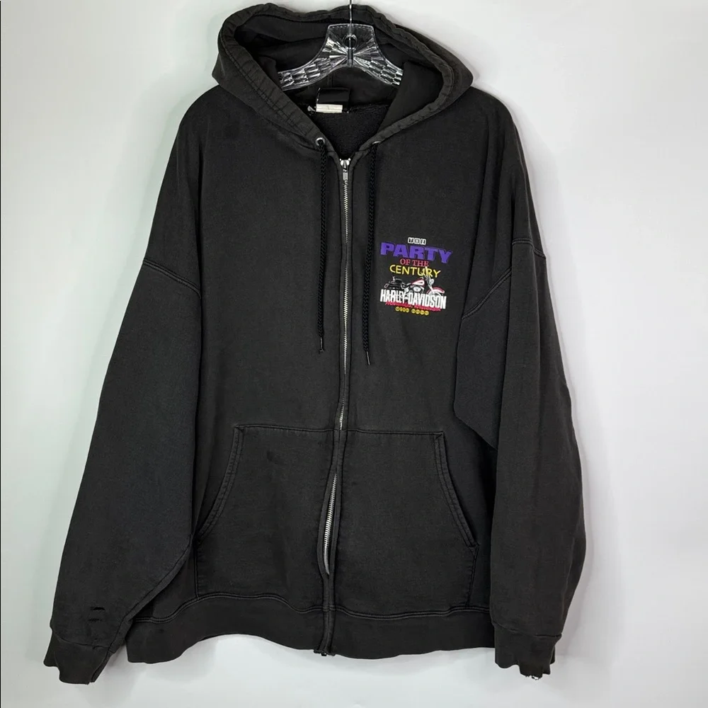 Vintage Harley Davidson Party Of The Century Black  Hooded Sweatshirt 2XL 2003
